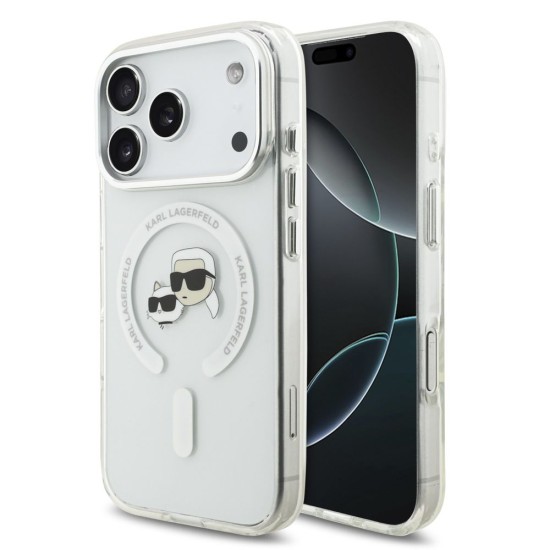 Husa Karl Lagerfeld IML K&CH Heads Metal Frame MagSafe pentru iPhone 17 Pro, Transparenta (Bakr, KLHMP17LHLSKCH) by www.silkase.ro