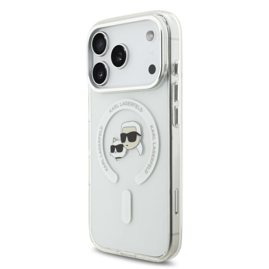 Husa Karl Lagerfeld IML K&CH Heads Metal Frame MagSafe pentru iPhone 17 Pro, Transparenta (Bakr, KLHMP17LHLSKCH) by www.silkase.ro