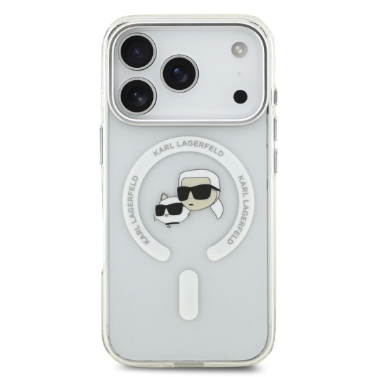Husa Karl Lagerfeld IML K&CH Heads Metal Frame MagSafe pentru iPhone 17 Pro, Transparenta (Bakr, KLHMP17LHLSKCH) by www.silkase.ro