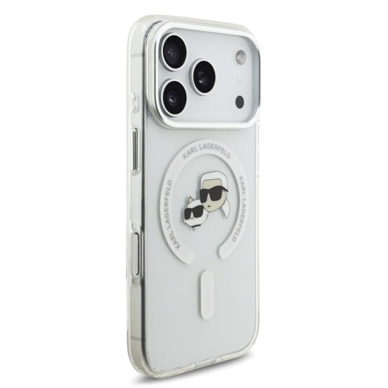 Husa Karl Lagerfeld IML K&CH Heads Metal Frame MagSafe pentru iPhone 17 Pro, Transparenta (Bakr, KLHMP17LHLSKCH) by www.silkase.ro