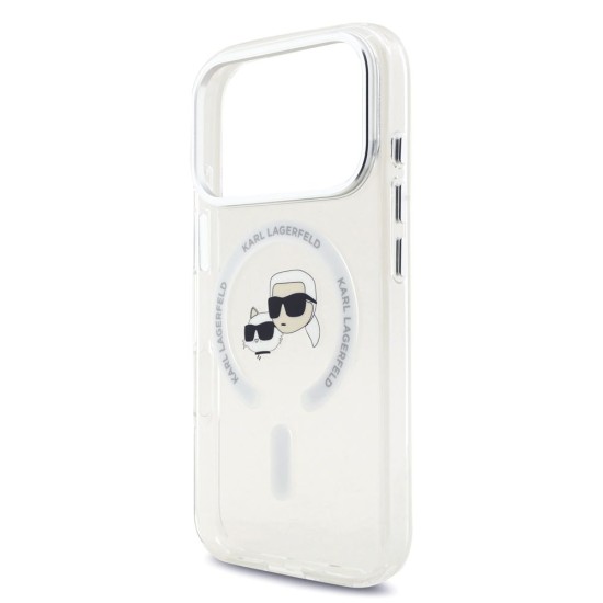 Husa Karl Lagerfeld IML K&CH Heads Metal Frame MagSafe pentru iPhone 17 Pro, Transparenta (Bakr, KLHMP17LHLSKCH) by www.silkase.ro