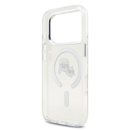 Husa Karl Lagerfeld IML K&CH Heads Metal Frame MagSafe pentru iPhone 17 Pro, Transparenta (Bakr, KLHMP17LHLSKCH) by www.silkase.ro