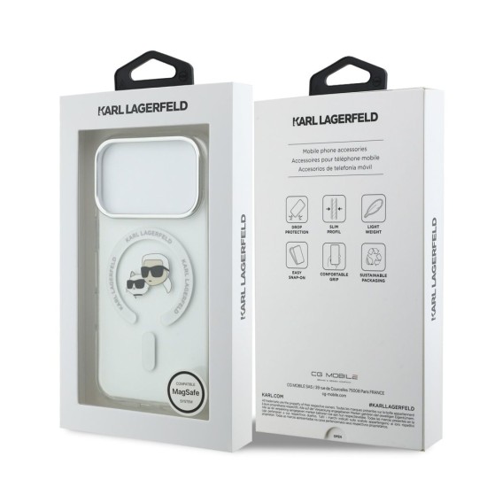 Husa Karl Lagerfeld IML K&CH Heads Metal Frame MagSafe pentru iPhone 17 Pro, Transparenta (Bakr, KLHMP17LHLSKCH) by www.silkase.ro