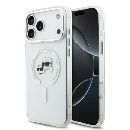 Husa Karl Lagerfeld IML K&CH Heads Metal Frame MagSafe pentru iPhone 17 Pro Max, Transparenta (Bakr, KLHMP17XHLSKCH) by www.silkase.ro