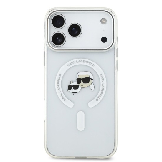 Husa Karl Lagerfeld IML K&CH Heads Metal Frame MagSafe pentru iPhone 17 Pro Max, Transparenta (Bakr, KLHMP17XHLSKCH) by www.silkase.ro