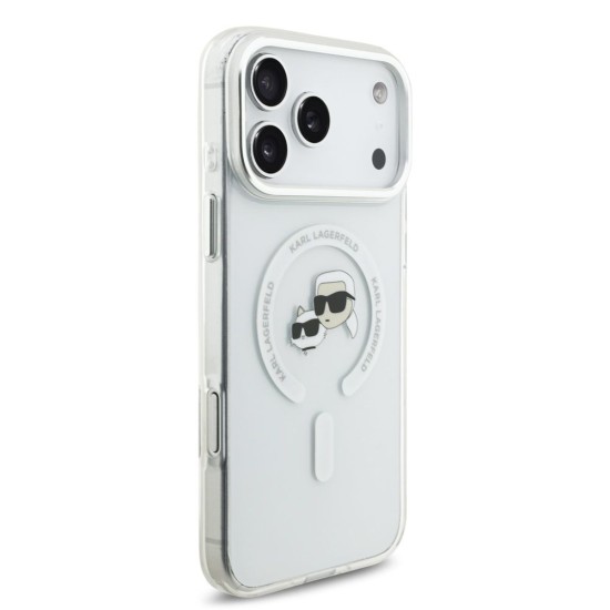 Husa Karl Lagerfeld IML K&CH Heads Metal Frame MagSafe pentru iPhone 17 Pro Max, Transparenta (Bakr, KLHMP17XHLSKCH) by www.silkase.ro