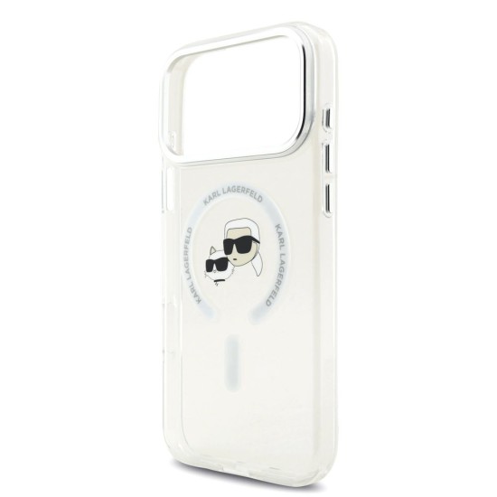Husa Karl Lagerfeld IML K&CH Heads Metal Frame MagSafe pentru iPhone 17 Pro Max, Transparenta (Bakr, KLHMP17XHLSKCH) by www.silkase.ro