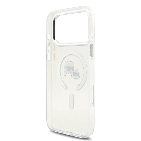 Husa Karl Lagerfeld IML K&CH Heads Metal Frame MagSafe pentru iPhone 17 Pro Max, Transparenta (Bakr, KLHMP17XHLSKCH) by www.silkase.ro