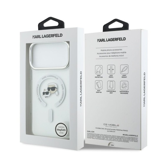 Husa Karl Lagerfeld IML K&CH Heads Metal Frame MagSafe pentru iPhone 17 Pro Max, Transparenta (Bakr, KLHMP17XHLSKCH) by www.silkase.ro