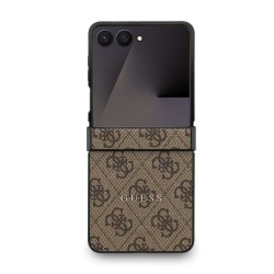 Husa Guess PU Leather 4G Colored Ring Magnetic pentru Samsung Galaxy Z Flip 7, Maro