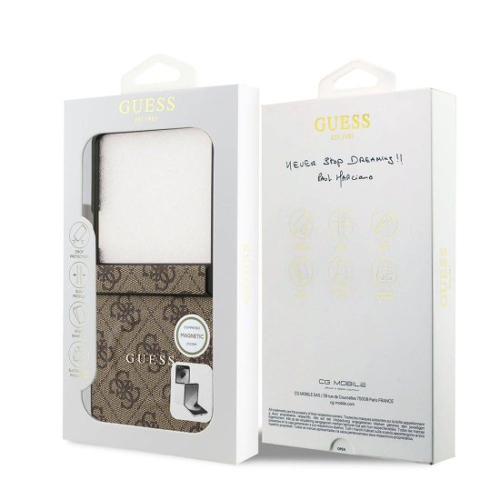 Husa Guess PU Leather 4G Colored Ring Magnetic pentru Samsung Galaxy Z Flip 7, Maro (Bakr, GUHMZF7P4MSEGCW) by www.silkase.ro