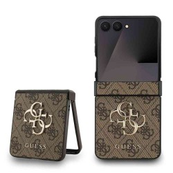 Husa Guess PU 4G Metal Logo pentru Samsung Galaxy Z Flip 7, Maro