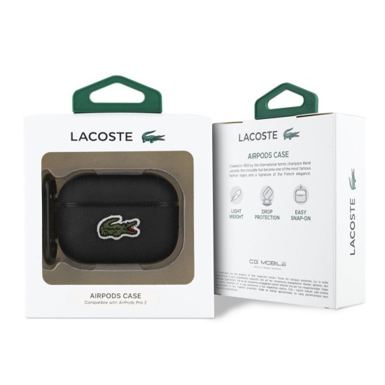 Husa Lacoste Petit Pique Croc Logo Patch pentru AirPods Pro 2, Neagra (Bakr, LCAP2PVCK) by www.silkase.ro