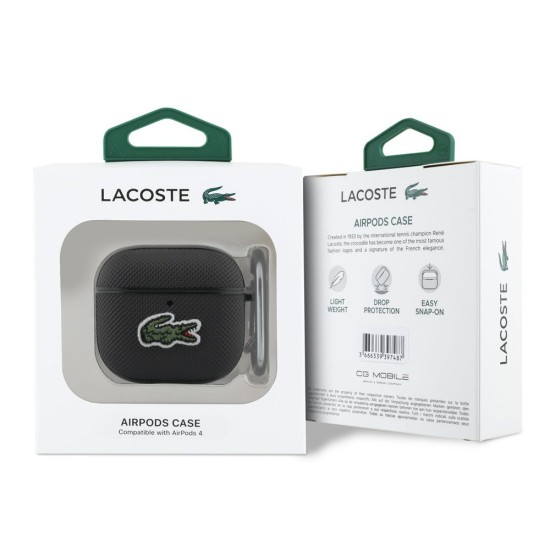 Husa Lacoste Petit Pique Croc Logo Patch pentru AirPods 4, Neagra (Bakr, LCA4PVCK) by www.silkase.ro