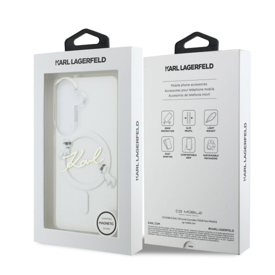Husă Magnetică Karl Lagerfeld IML Choupette Karl Script Logo pentru Samsung Galaxy S26 Transparent (S26, KLHMS26S5HKSCAH) by www.silkase.ro