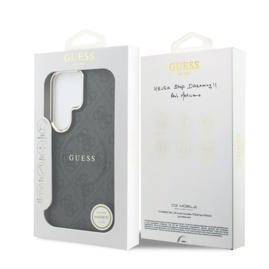 Husă Magnetică Guess Piele Eco 4G Gold Frame pentru Samsung Galaxy S26 Ultra Negru (S26 Ultra, GUHMS26LP4MSEGCK) by www.silkase.ro