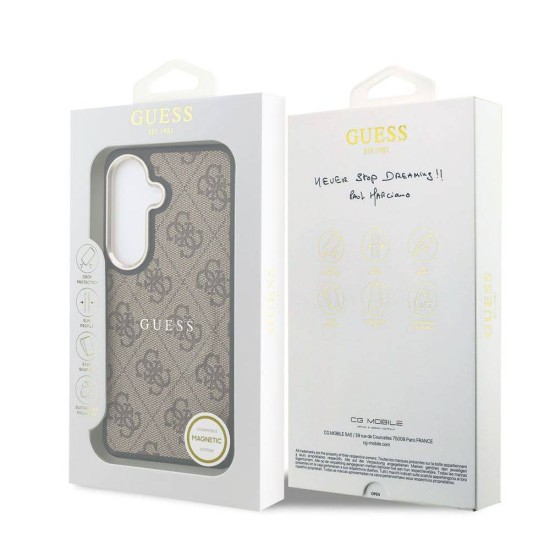 Husă Magnetică Guess Piele Eco 4G Gold Frame pentru Samsung Galaxy S26 Maro (S26, GUHMS26SP4MSEGCW) by www.silkase.ro