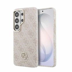 Husă Magnetică Guess Piele Eco 4G Strass Logo Gold Frame pentru Samsung Galaxy S26 Ultra Roz