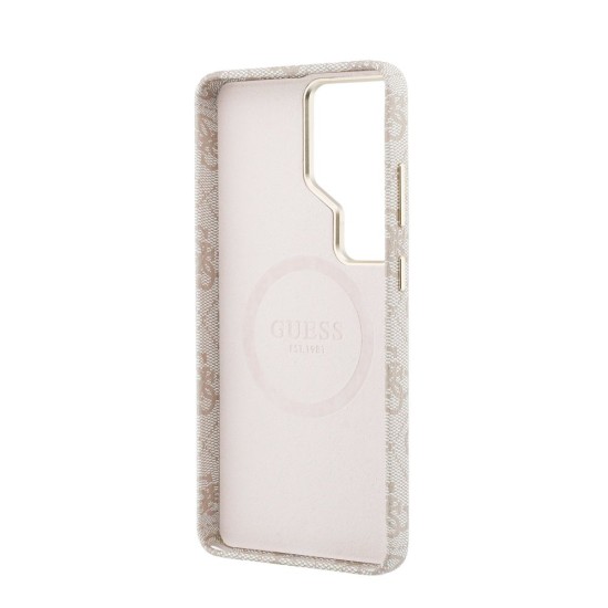 Husă Magnetică Guess Piele Eco 4G Strass Logo Gold Frame pentru Samsung Galaxy S26 Ultra Roz (S26 Ultra, GUHMS26LP4GRMDEP) by www.silkase.ro