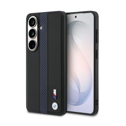 Husă Magnetică BMW M Piele Eco Perforated Stripes Metal Logo pentru Samsung Galaxy S26 Albastru