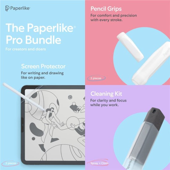 Pachet complet, 2 bucati Folie protectie, 2 bucati Prindere compatibil cu Apple Pencil (generatia 1 si 2), 1 kit de curatare Paperlike compatibil cu iPad Air 10.9 inch / iPad Pro 11 inch (Paperlike, Ingredi) by www.silkase.ro Pachet complet, 2 bucati Folie protectie, 2 bucati Prindere compatibil cu Apple Pencil (generatia 1 si 2), 1 kit de curatare Paperlike compatibil cu iPad Air 10.9 inch / iPad Pro 11 inch (Ingredi, PL-BU-PL21118-PGM22-CKMG22) by www.silkase.ro