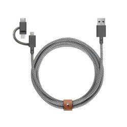 Cablu Universal 3-în-1 Native Union Belt Cable, USB-C/Lightning/Micro-USB, 2m, Zebra
