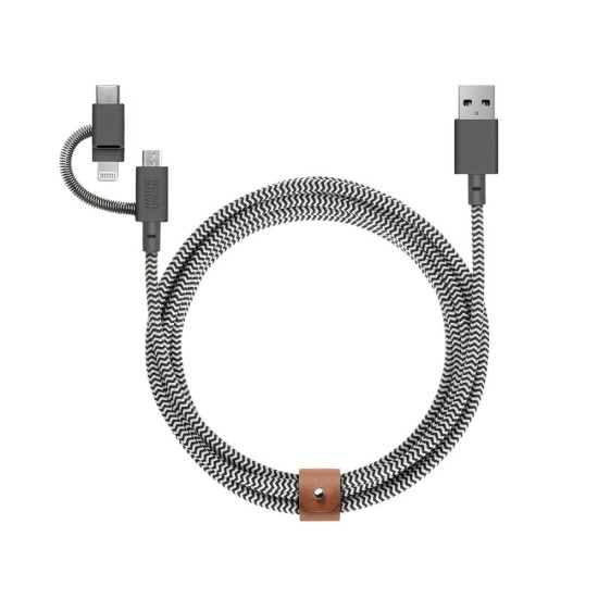 Cablu Universal 3-în-1 Native Union Belt Cable, USB-C/Lightning/Micro-USB, 2m, Zebra Cablu Universal 3-în-1 Native Union Belt Cable, USB-C/Lightning/Micro-USB, 2m, Zebra (Cabluri Telefon, BELT-ULC-ZEB-NP) by www.silkase.ro