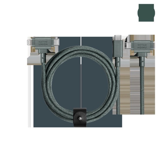 Cablu Native Union Belt Cable Duo 2-în-1, USB-C la USB-C și Lightning, 1.5m, Slate Green (Cabluri Telefon, BELT-CCL-GRN-NP) by www.silkase.ro