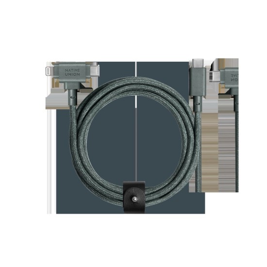 Cablu Native Union Belt Cable Duo 2-în-1, USB-C la USB-C și Lightning, 1.5m, Slate Green (Cabluri Telefon, BELT-CCL-GRN-NP) by www.silkase.ro