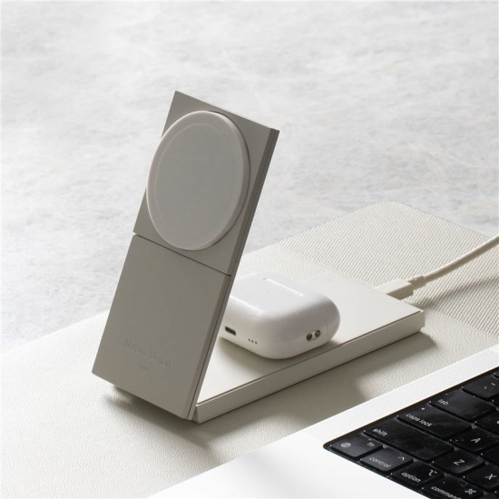 Statie de incarcare 2 in 1 Native Union Rise, Compatibila MagSafe, Putere 15W, Cablu USB-C 2m inclus, Gri (Incarcatoare, RS-2IN1-SAN) by www.silkase.ro