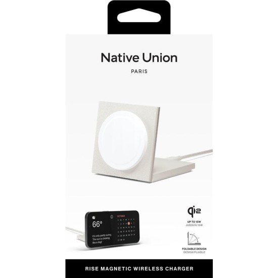 Incarcator Wireless Native Union Rise Solo Qi2, Compatibil MagSafe, Putere 15W, Cablu USB-C 2m inclus, Gri (Incarcatoare, RS-SL-SAN) by www.silkase.ro
