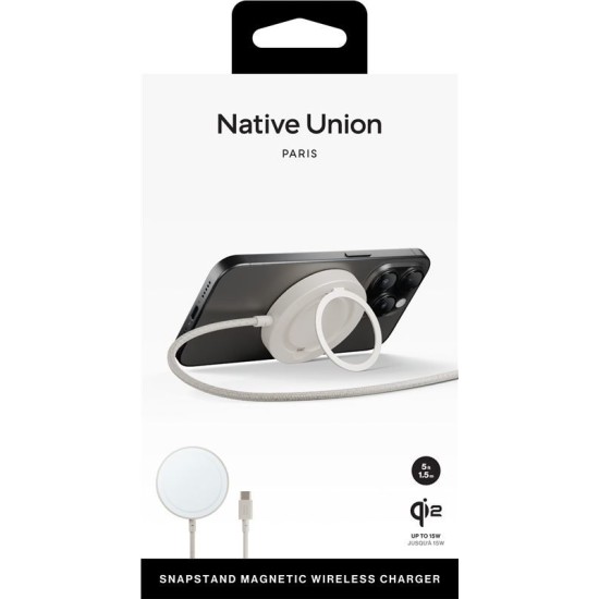 Incarcator Wireless Native Union Snapstand Qi2, Compatibil MagSafe, Putere 15W, Cablu USB-C integrat, Gri (Incarcatoare, SNST-QI2-SAN) by www.silkase.ro