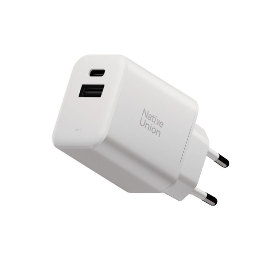 Incarcator rapid de retea Native Union GaN PD 45W (2 porturi), alb (Incarcatoare, FAST-PD45AC-WHT-EU) by www.silkase.ro