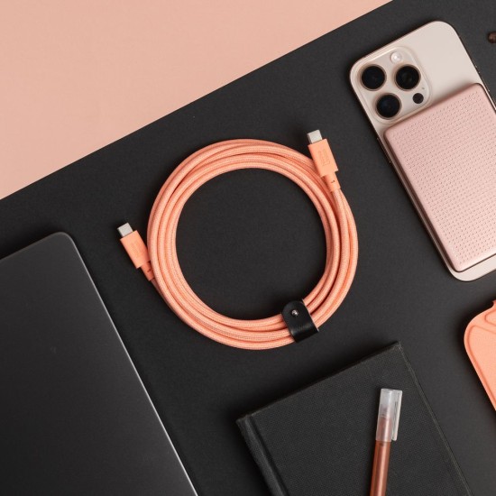 Cablu de Date Native Union Belt Cable XL, USB-C la USB-C, 3m, Apricot (Cabluri Telefon, BELT-XL-C-APR-3-NP) by www.silkase.ro
