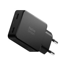 Încărcător Native Union Pocket GaN 65W, Dual USB-C, Ultra Compact, Negru