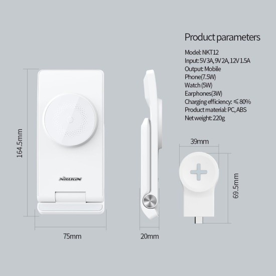Încărcător Wireless Nillkin PowerTrio 3în1 (MagSafe) pentru Ceasuri Samsung, Alb (Bakr, 57983112829) by www.silkase.ro
