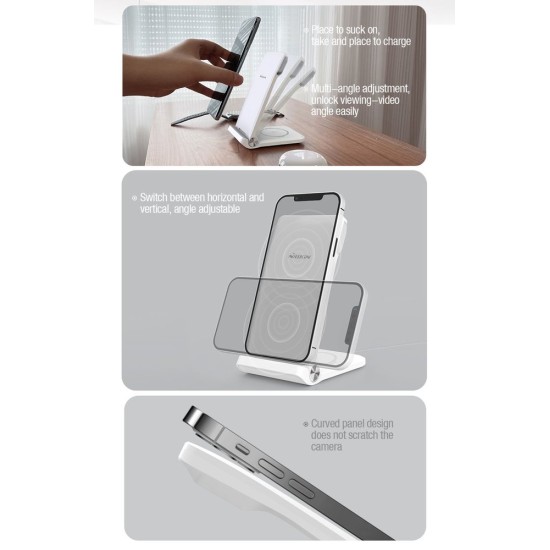 Încărcător Wireless Nillkin PowerTrio 3în1 pentru Apple Watch (Certificat MFI), Alb (Bakr, 57983112093) by www.silkase.ro