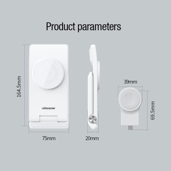 Încărcător Wireless Nillkin PowerTrio 3în1 (MagSafe) pentru Apple Watch (Certificat MFI), Alb (Bakr, 57983112830) by www.silkase.ro