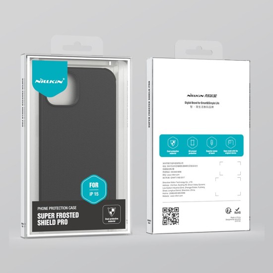 Husă Nillkin Super Frosted PRO pentru Apple iPhone 15, Black (Fără decupaj logo) (Bakr, 57983116993) by www.silkase.ro