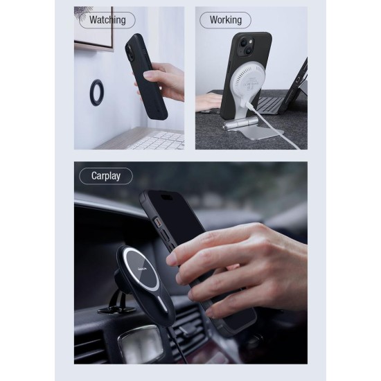 Husa Nillkin Super Frosted PRO Magnetică (MagSafe) pentru Apple iPhone 15, Neagra (Bakr, 57983117009) by www.silkase.ro