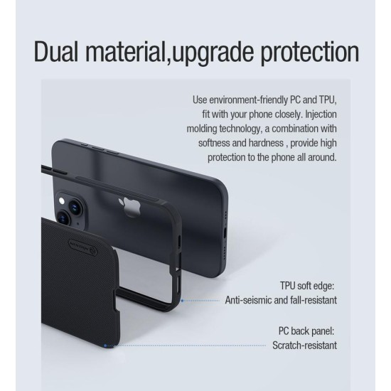 Husa Nillkin Super Frosted PRO Magnetică (MagSafe) pentru Apple iPhone 15, Neagra (Bakr, 57983117009) by www.silkase.ro