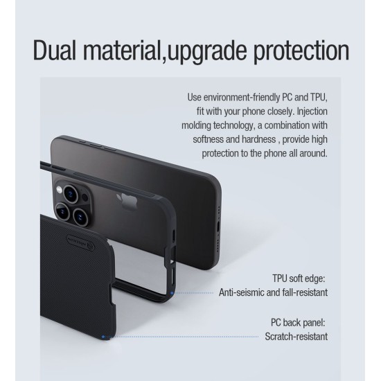 Husă Nillkin Super Frosted PRO Magnetic pentru Apple iPhone 15 Pro, Black (Bakr, 57983117012) by www.silkase.ro