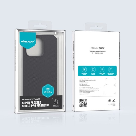 Husă Nillkin Super Frosted PRO Magnetic pentru Apple iPhone 15 Pro, Black (Bakr, 57983117012) by www.silkase.ro