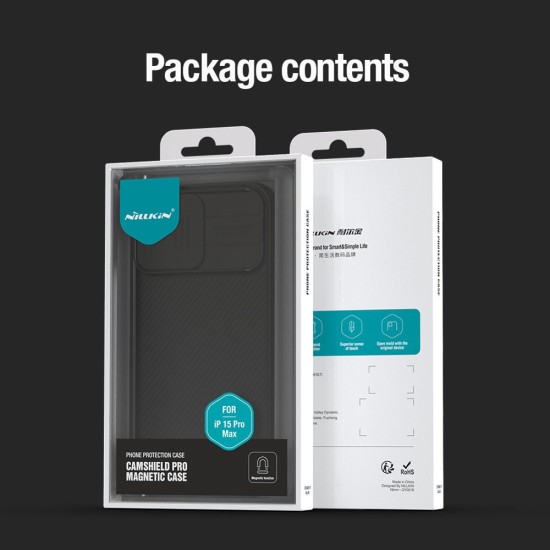 Husa Nillkin CamShield PRO Magnetică (MagSafe) pentru iPhone 15 Pro Max, Neagra Husa Nillkin CamShield PRO Magnetică (MagSafe) pentru iPhone 15 Pro Max, Neagra (Bakr, 57983116978) by www.silkase.ro
