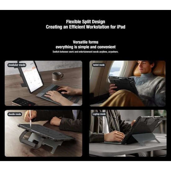 Husa cu Tastatură Nillkin Bumper GO (Iluminată) pentru iPad Pro 12.9 / Air 13 (2024), Neagra (Bakr, 57983121329) by www.silkase.ro