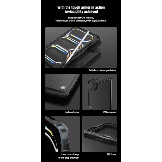 Husa cu Tastatură Nillkin Bumper GO (Iluminată) pentru iPad Pro 11 (2024), Neagra (Bakr, 57983122916) by www.silkase.ro