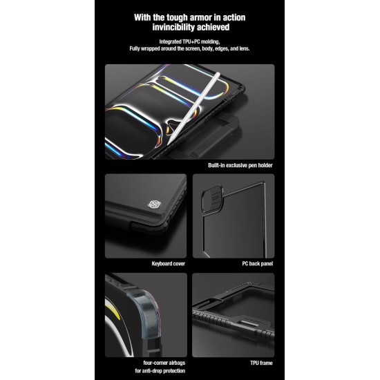Husa cu Tastatură Nillkin Bumper GO (Iluminată) pentru iPad Pro 13 (2024), Neagra (Bakr, 57983122801) by www.silkase.ro