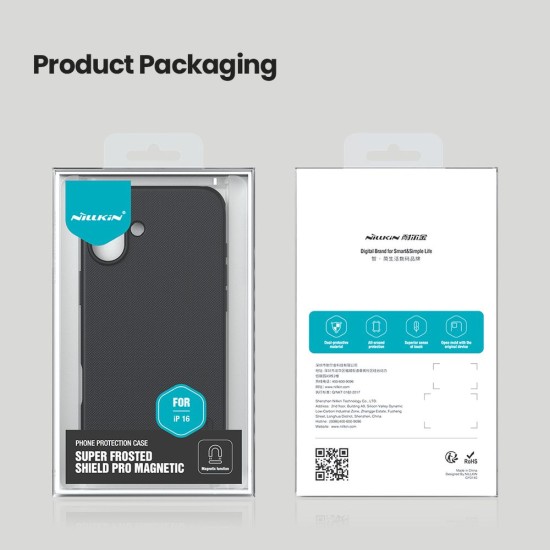 Husa Nillkin Super Frosted PRO Magnetic pentru Apple iPhone 16, Black (Bakr, 57983122121) by www.silkase.ro