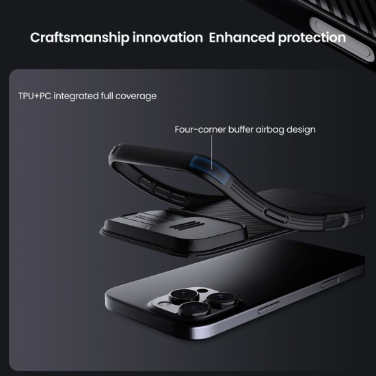 Husa Nillkin CamShield PRO pentru iPhone 16 Pro, Neagra Husa Nillkin CamShield PRO pentru iPhone 16 Pro, Neagra (Bakr, 57983122091) by www.silkase.ro