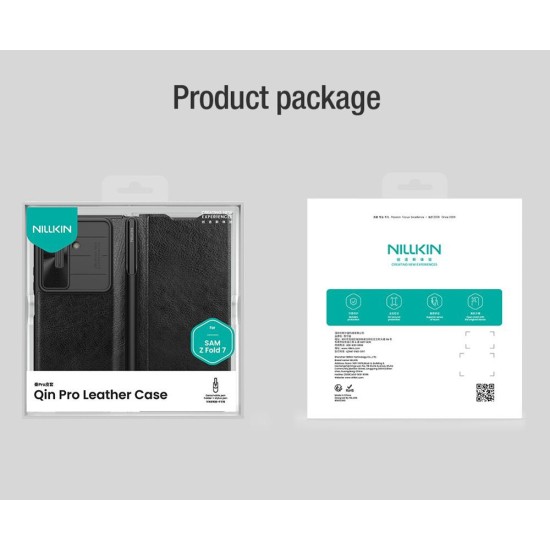 Husa Nillkin Qin Book PRO (Piele, Suport S Pen) pentru Samsung Galaxy Z Fold 7, Neagra (Bakr, 57983126247) by www.silkase.ro